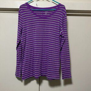 A.N.A. long sleeve, purple & gray striped tunic, size XL